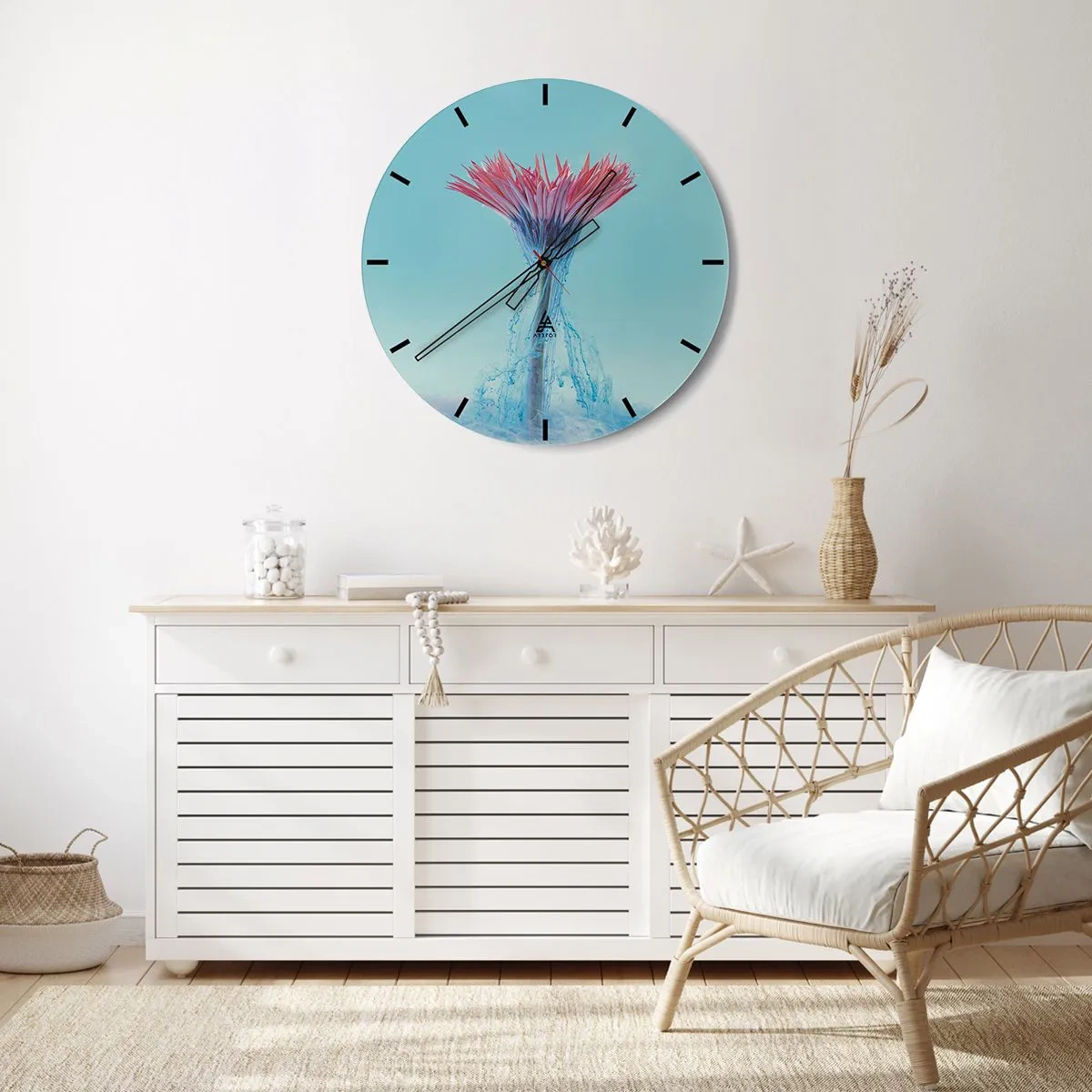 Relógio de parede - Relógio em vidro - Água de flores, uma explosão dinâmica de cores - 30x30cm - Num abraço revigorante - Decoração de parede moderna para a sala de estar, cozinha e quarto ARTTOR