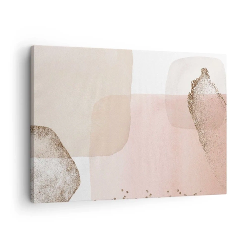 Quadro em tela - Manchas pastel com elementos dourados - 70x50cm - Olhar através da cor - Decoração de parede moderna para a sala de estar e quarto ARTTOR