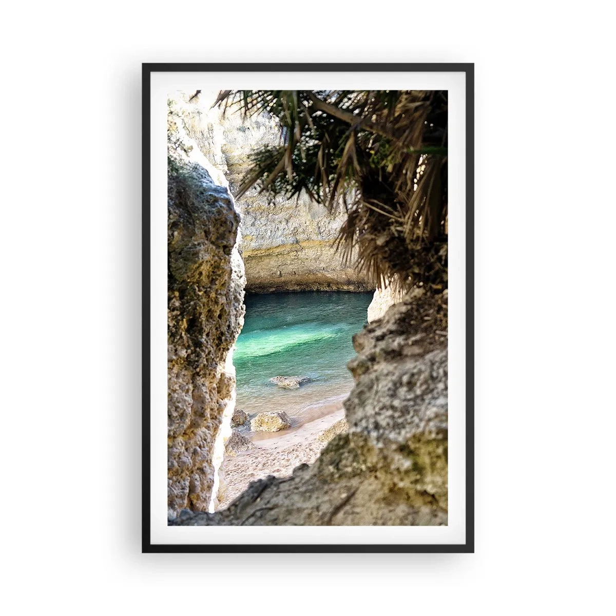 Pôster com moldura preta - Baía turquesa - 61x91 cm