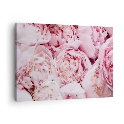 Quadro em tela - Um close-up de um buquê de peônias rosa - 70x50cm - Aconchego e perfume - Decoração de parede moderna para a sala de estar e quarto ARTTOR