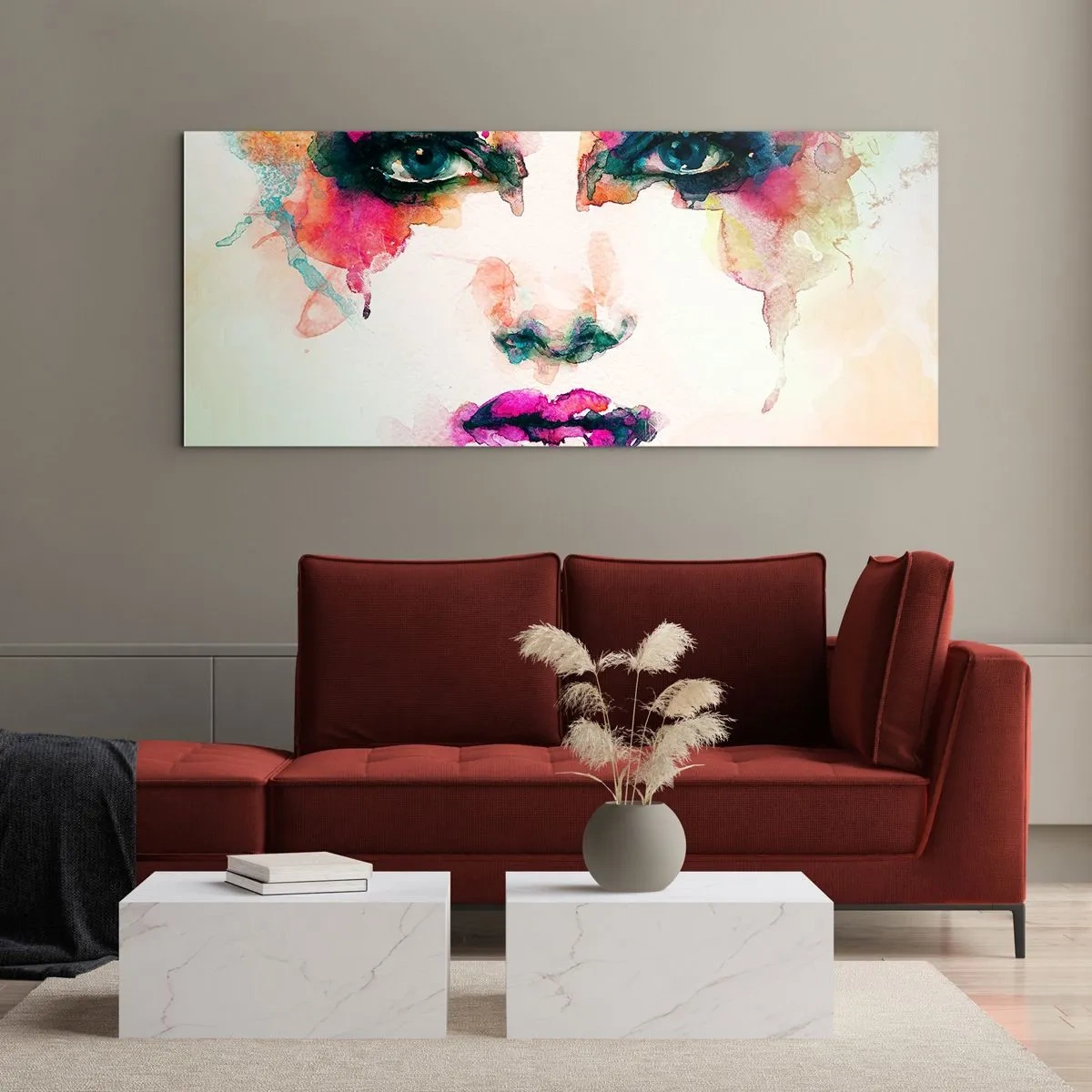 Quadro em vidro - Retrato pintado com o arco-íris - 160x50 cm
