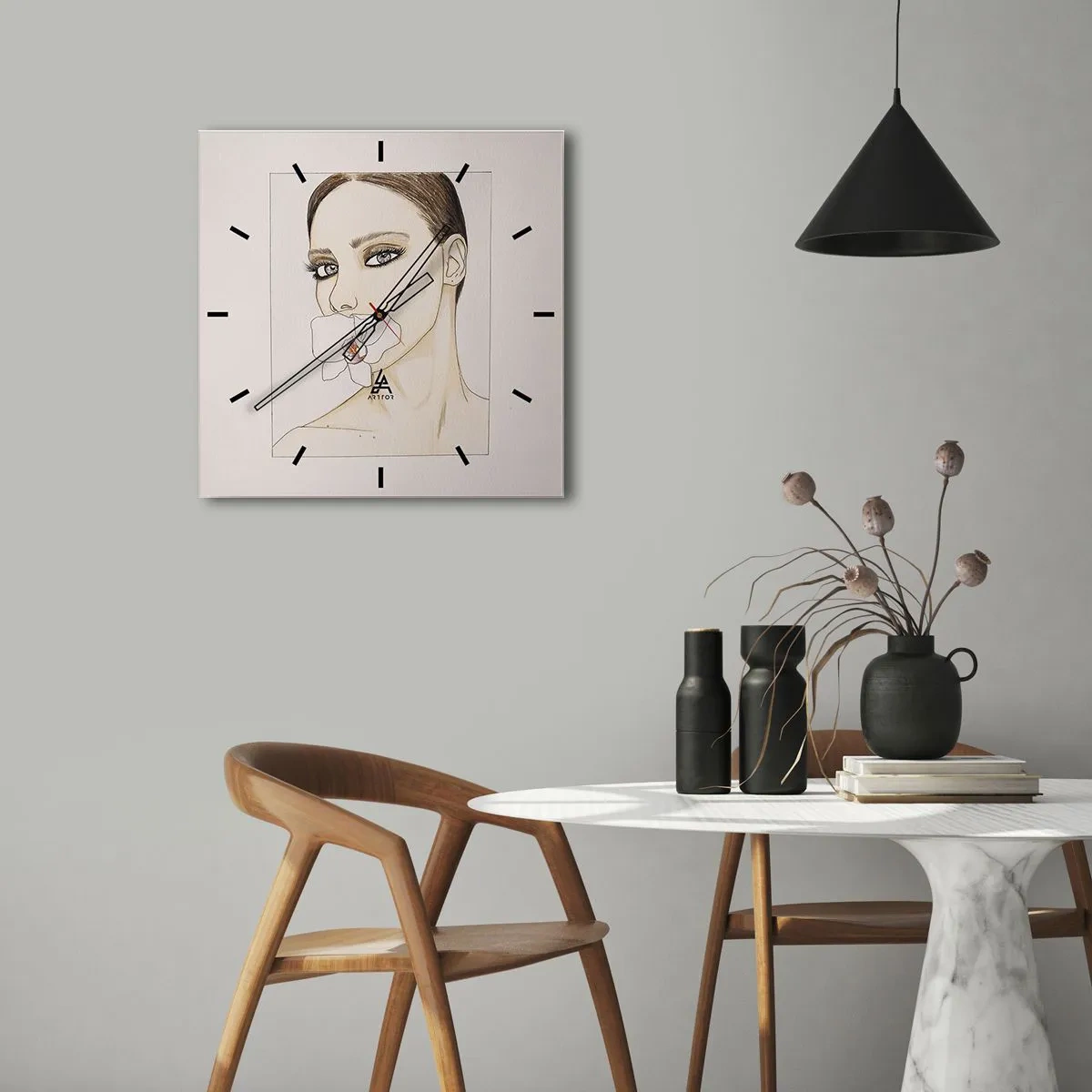 Relógio de parede - Relógio em vidro - Símbolo de elegância e beleza - 30x30 cm