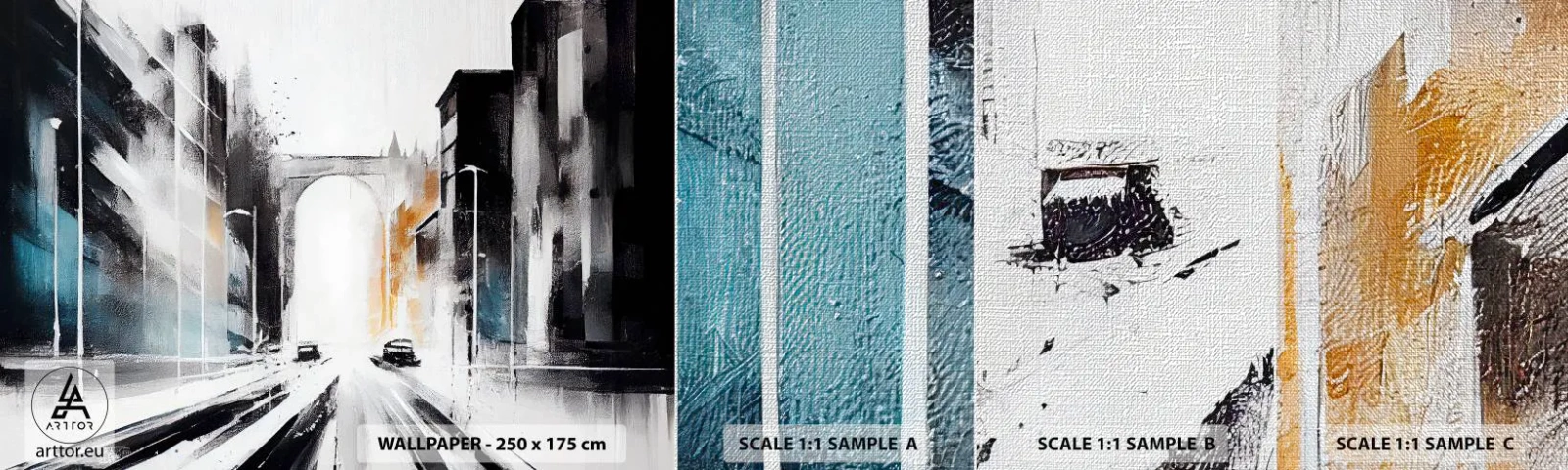 Amostra de papel de parede Premium Canvas - Estudo da cidade: arquitetura e movimento - Arquitetura, Paisagem, Rua - 100x30 cm