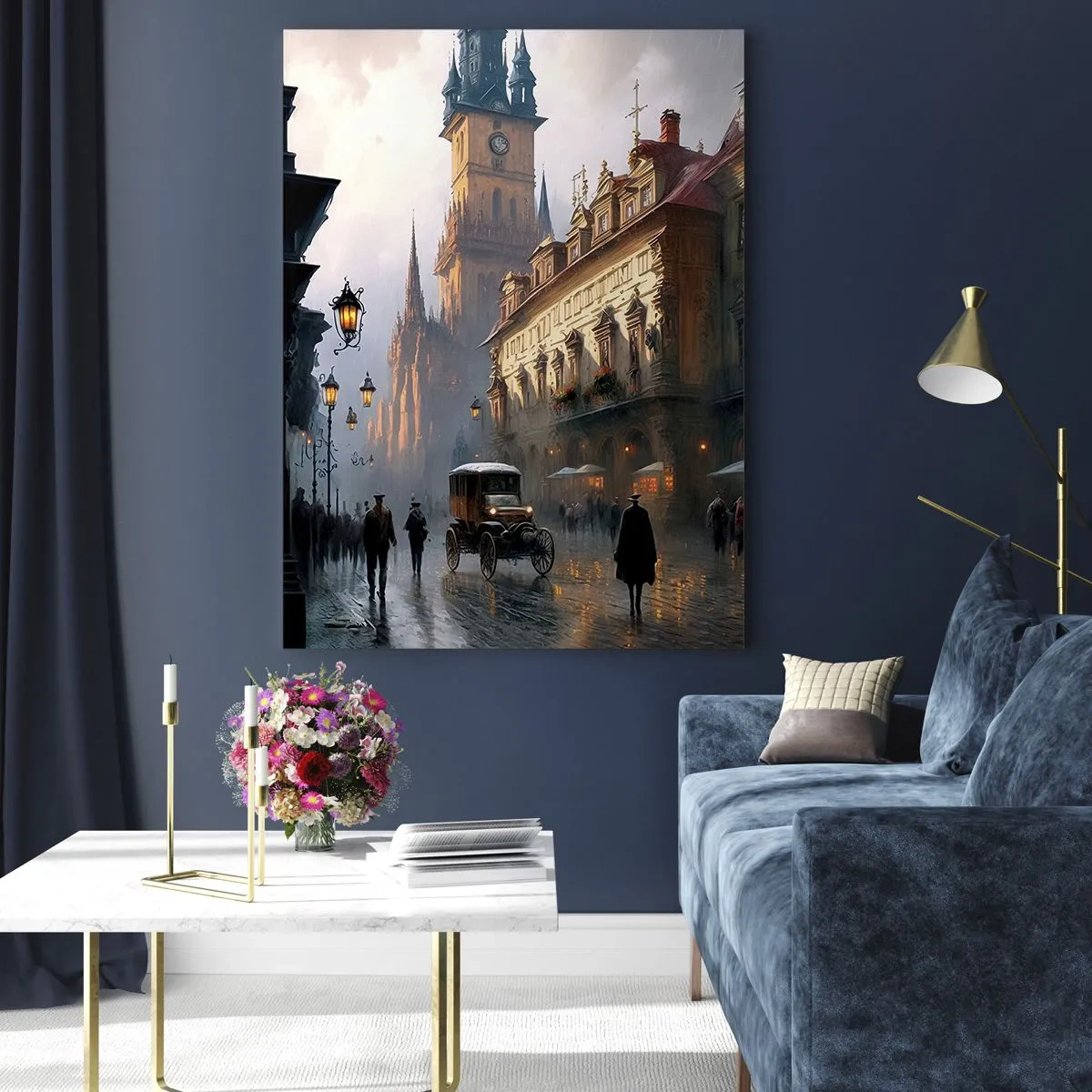 Quadro em vidro - O encanto de uma noite em Praga - 50x70 cm