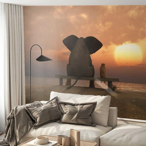Papel de Parede Premium Sand - Como é bom ficarmos em silêncio juntos - Abstração, Animais, Amizade - 250x175 cm
