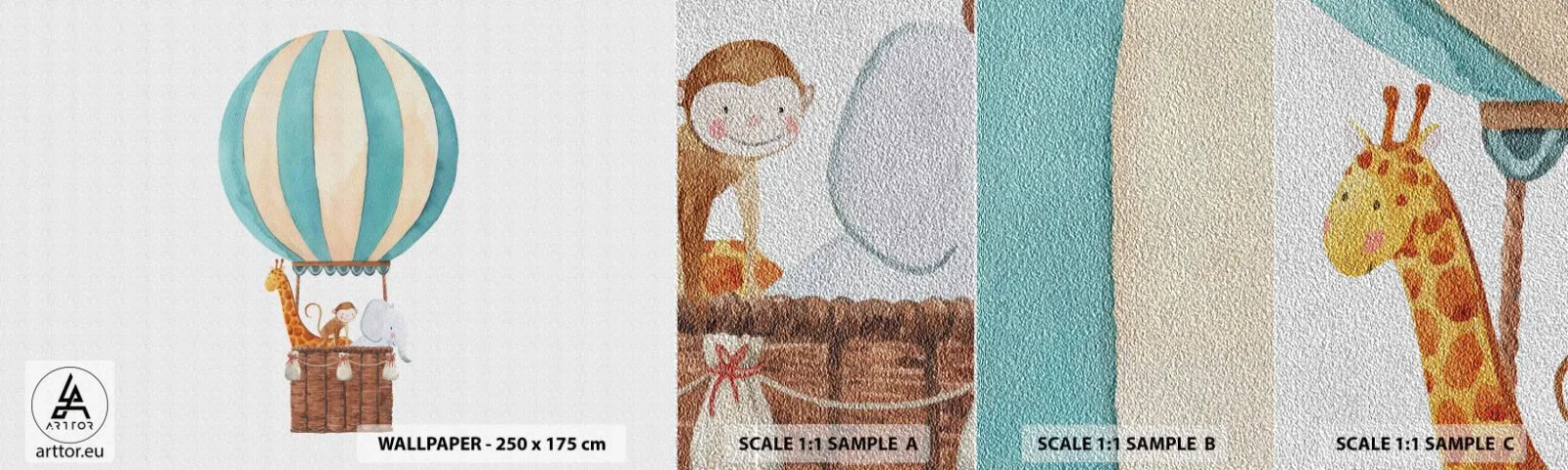 Amostra de papel de parede Premium Sand - Viagem fantástica - Balão, Para crianças, Vintage - 100x30 cm