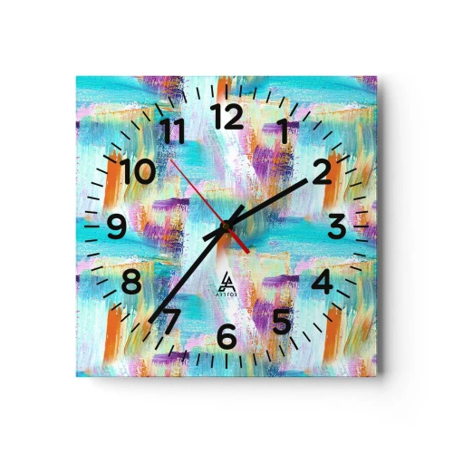 Relógio de parede - Relógio em vidro - Uma alegre coposição de camadas - 30x30 cm