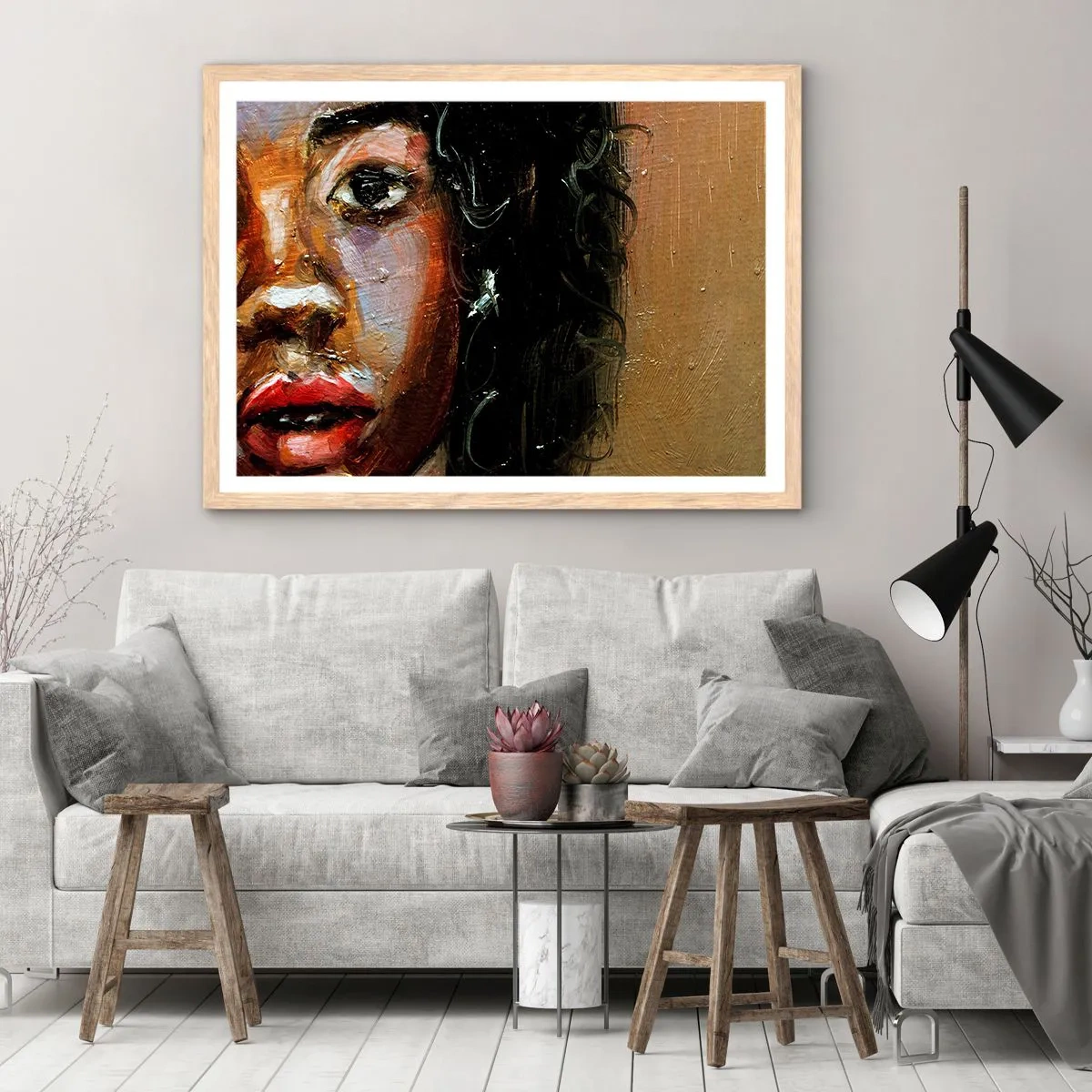 Pôster com moldura de carvalho claro - Preto e brilho - 100x70 cm