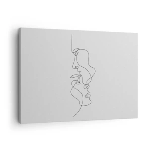 Quadro em tela - Um desenho minimalista de dois rostos em uma linha. - 70x50cm - O calor dos desejos amargos - Decoração de parede moderna para a sala de estar e quarto ARTTOR