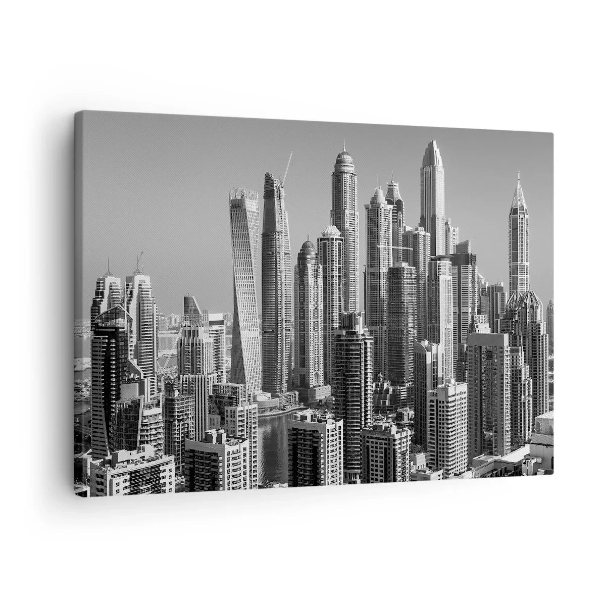 Quadro em tela - Panorama de arranha-céus modernos em tons monocromáticos - 70x50cm - A cidade sobre o deserto - Decoração de parede moderna para a sala de estar e quarto ARTTOR