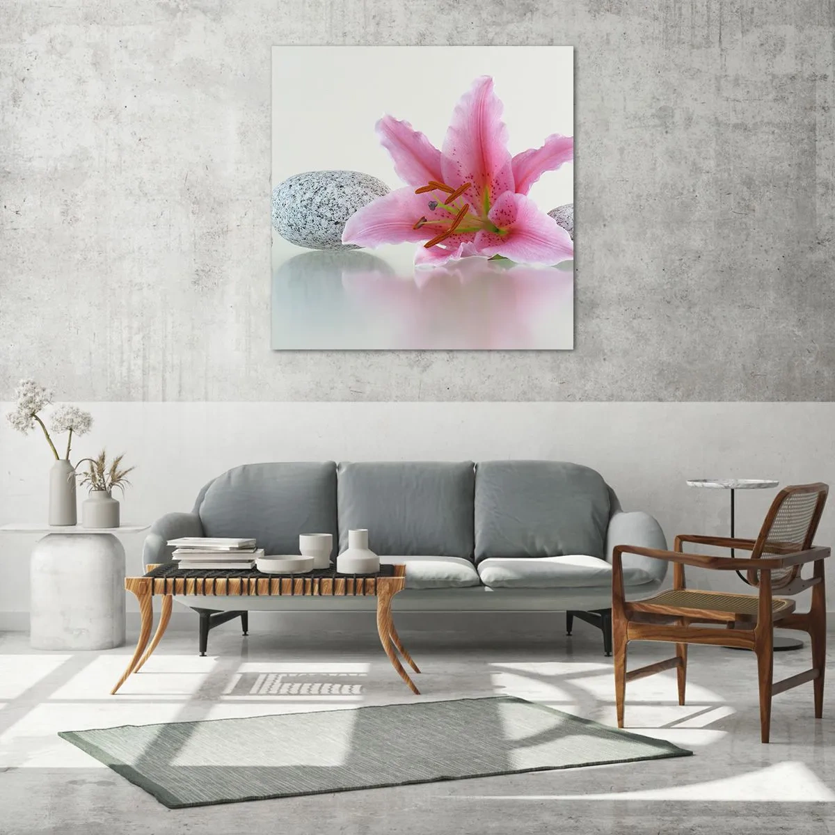Quadro em vidro - Estudo em rosa, cinza e branco - 30x30 cm