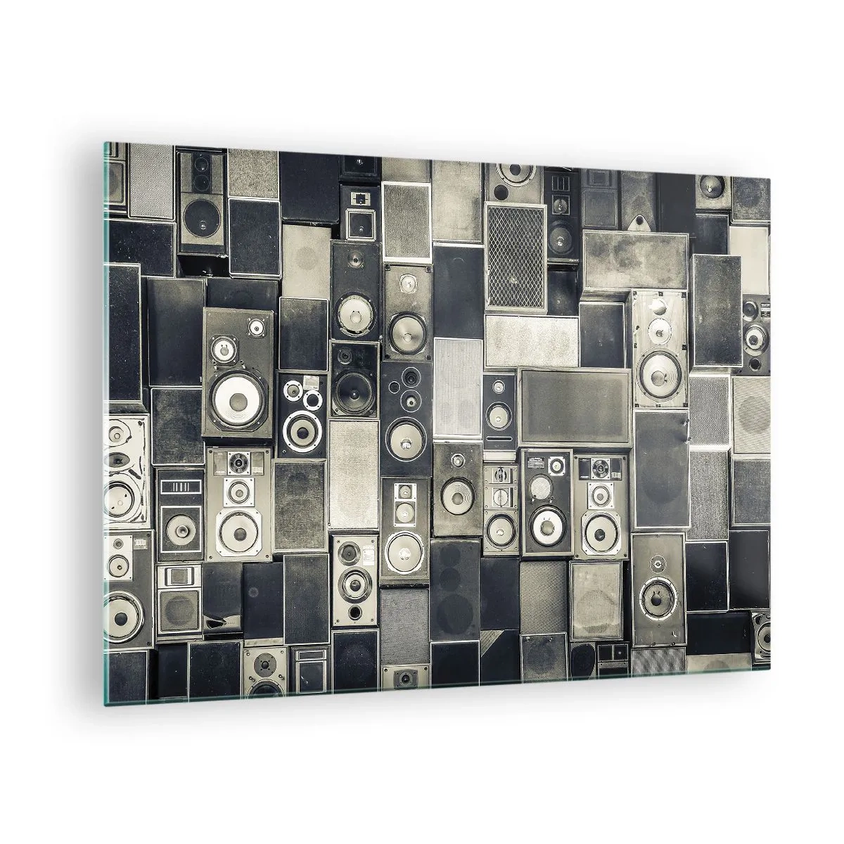 Quadro em vidro - Uma composição de alto-falantes retrô em tons de cinza - 70x50cm - Está tudo bem - Decoração de parede moderna para a sala de estar e quarto ARTTOR
