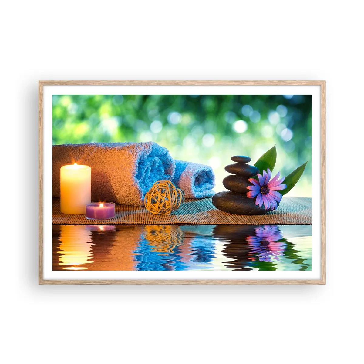 Pôster com moldura de carvalho claro - Tempo para o corpo - 100x70 cm