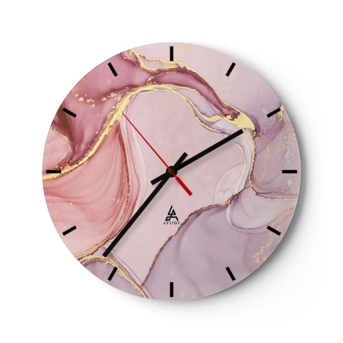 Relógio de parede - Relógio em vidro - Relógio abstrato com detalhes em rosa e dourado - 30x30cm - Carícia das cores - Decoração de parede moderna para a sala de estar, cozinha e quarto ARTTOR