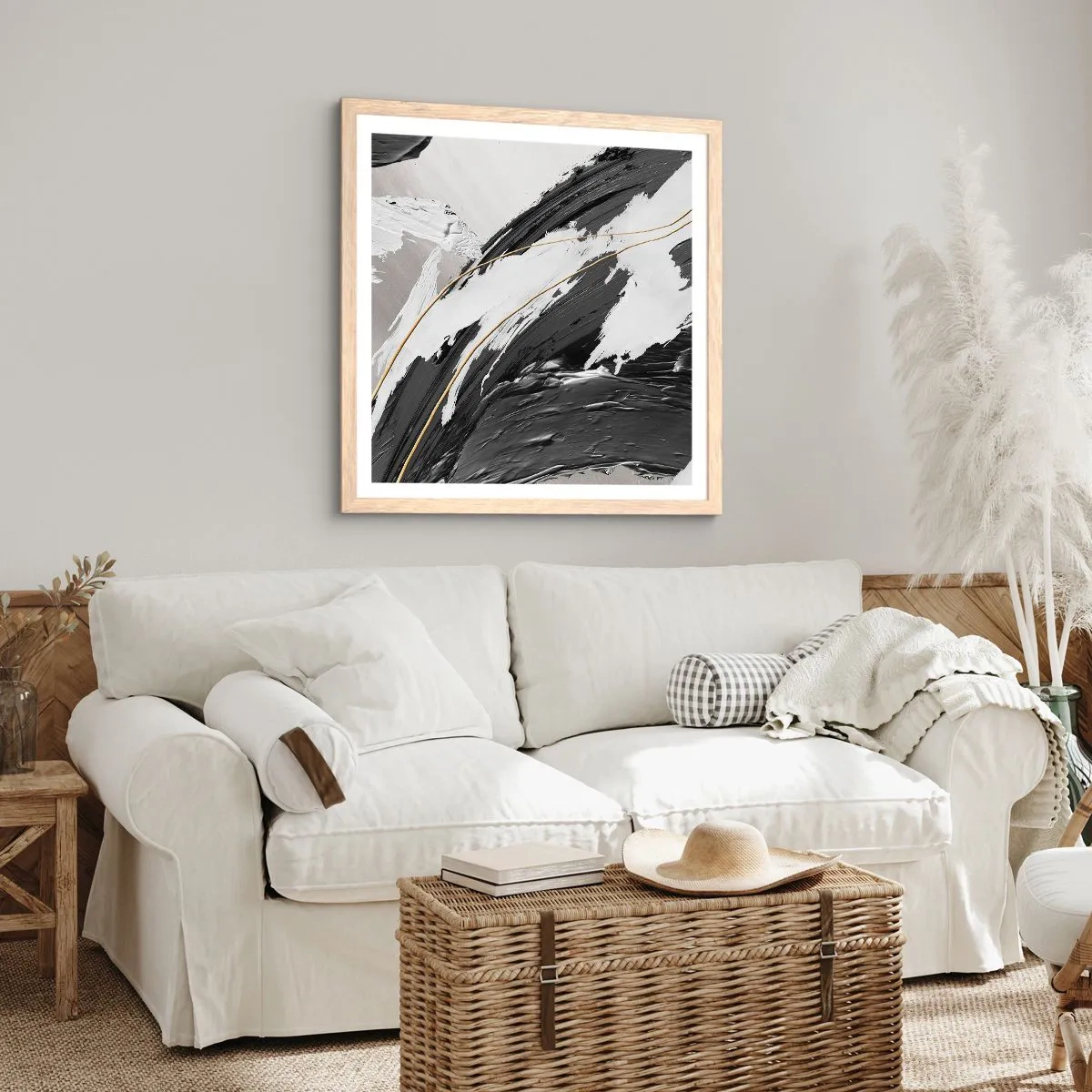 Pôster com moldura de carvalho claro - Abstração em grande escala - 30x30 cm