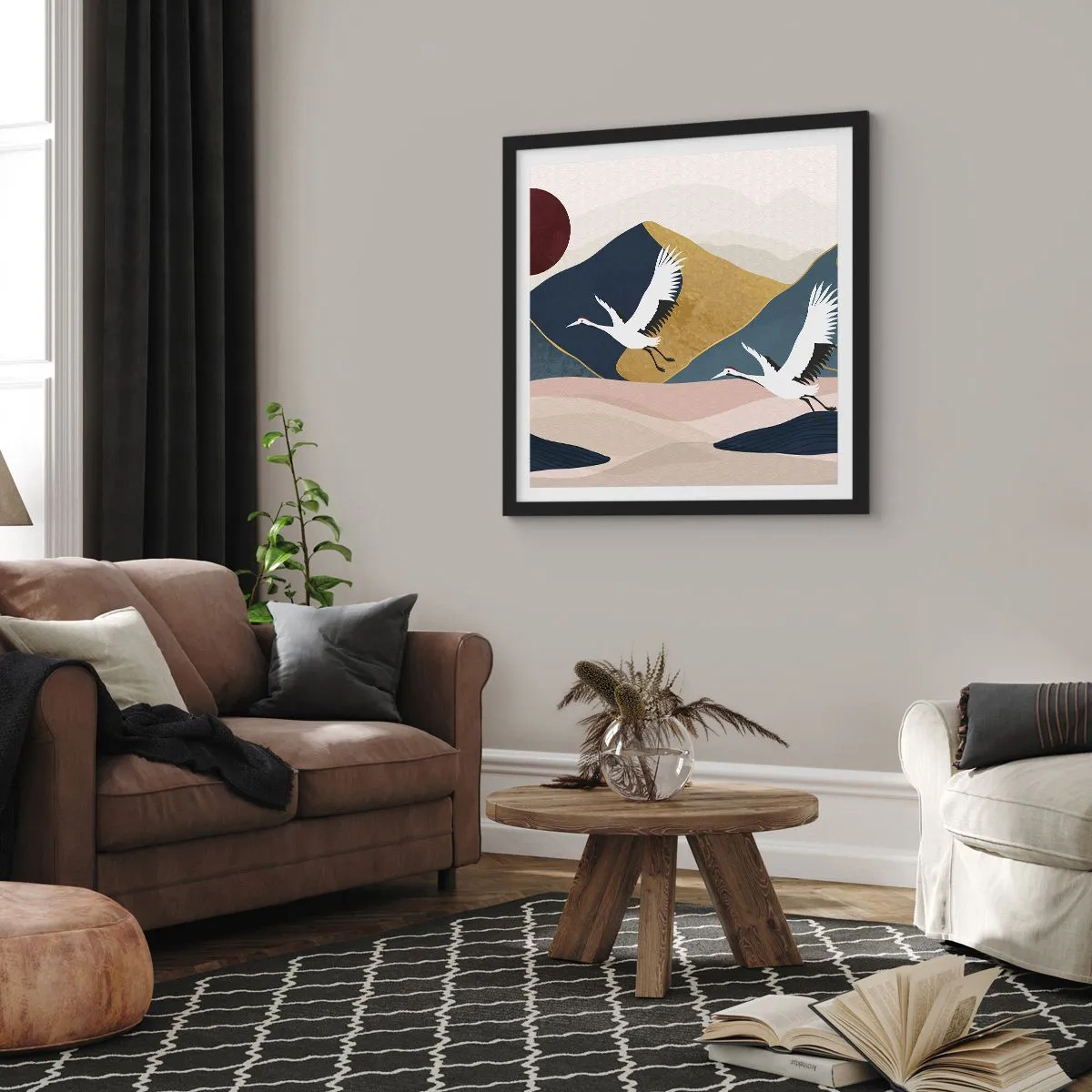Pôster com moldura preta - E o dia acaba novamente - 60x60 cm
