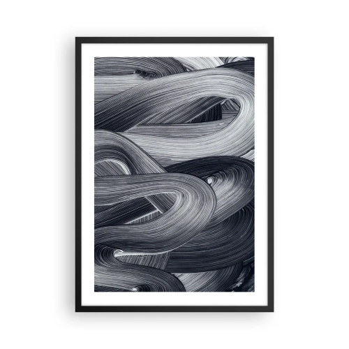 Pôster com moldura preta - Linhas abstratas em preto e branco em uma trama harmoniosa - 50x70cm - A fluidez da realidade - Decoração de parede moderna para a sala de estar e quarto ARTTOR