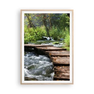 Pôster com moldura de carvalho claro - Sobre a cascata espumosa - 70x100 cm