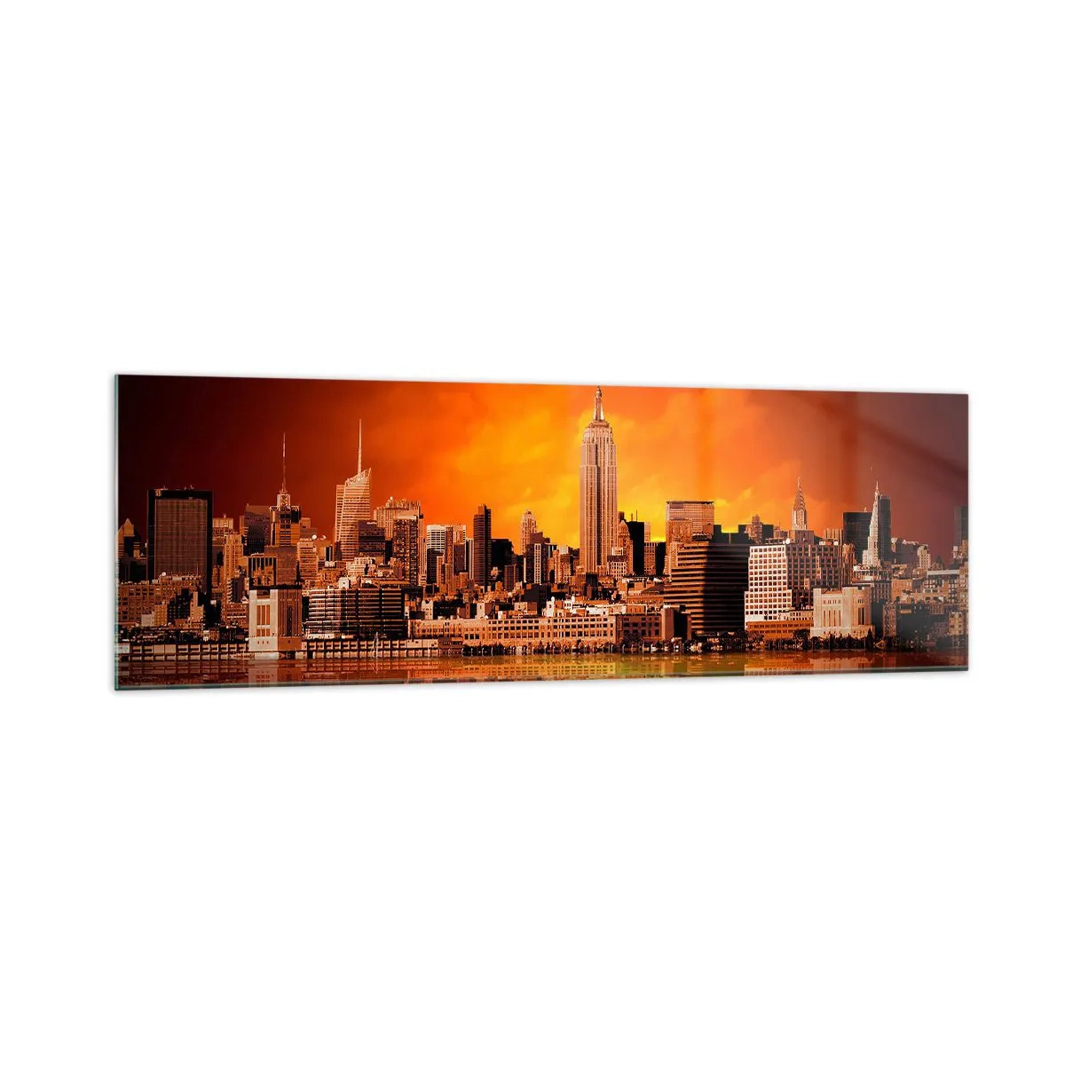 Quadro em vidro - Panorama metropolitano em amarelo e bronze - 160x50 cm