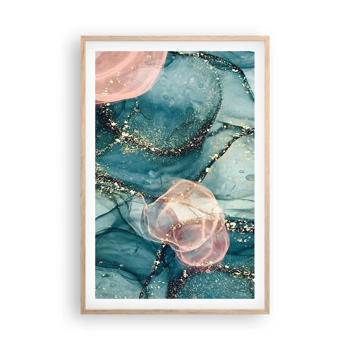 Pôster com moldura de carvalho claro - Azul seda, rosa tule - 61x91 cm