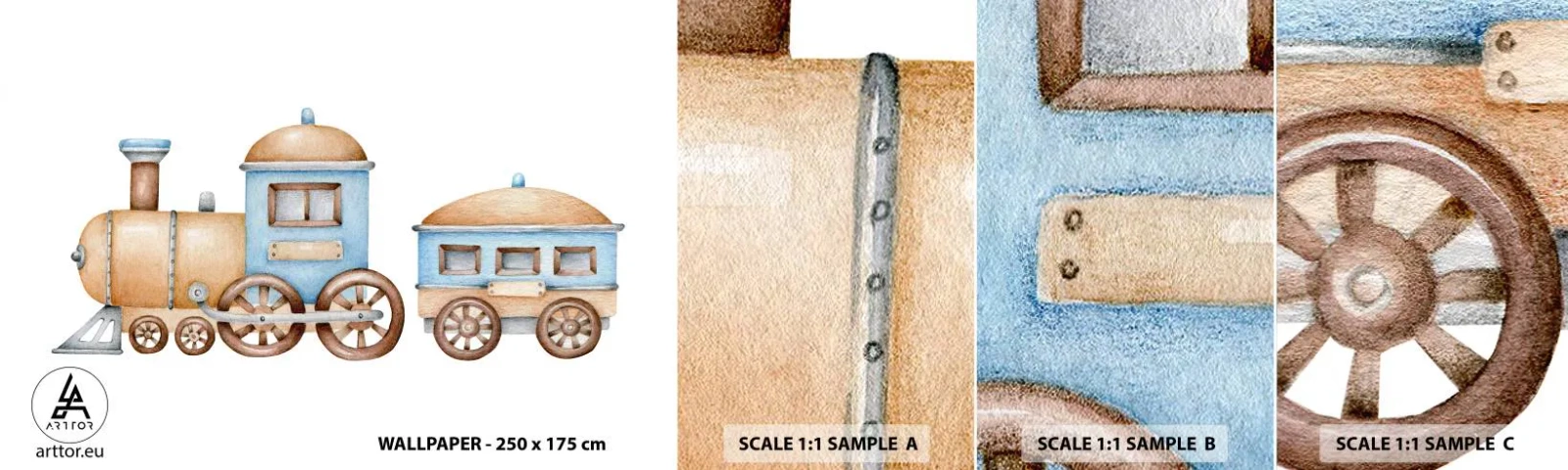 Amostra de papel de parede autocolante Deluxe Sticker - Parado na estação... - Infantil, Trem, Retrô - 100x30 cm