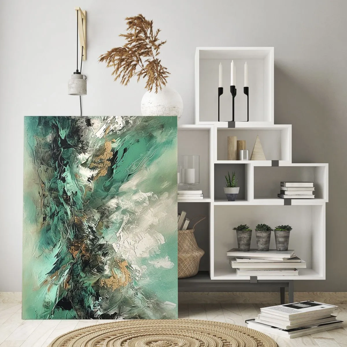 Quadro em vidro - Surf esmeralda e preto - 50x70 cm