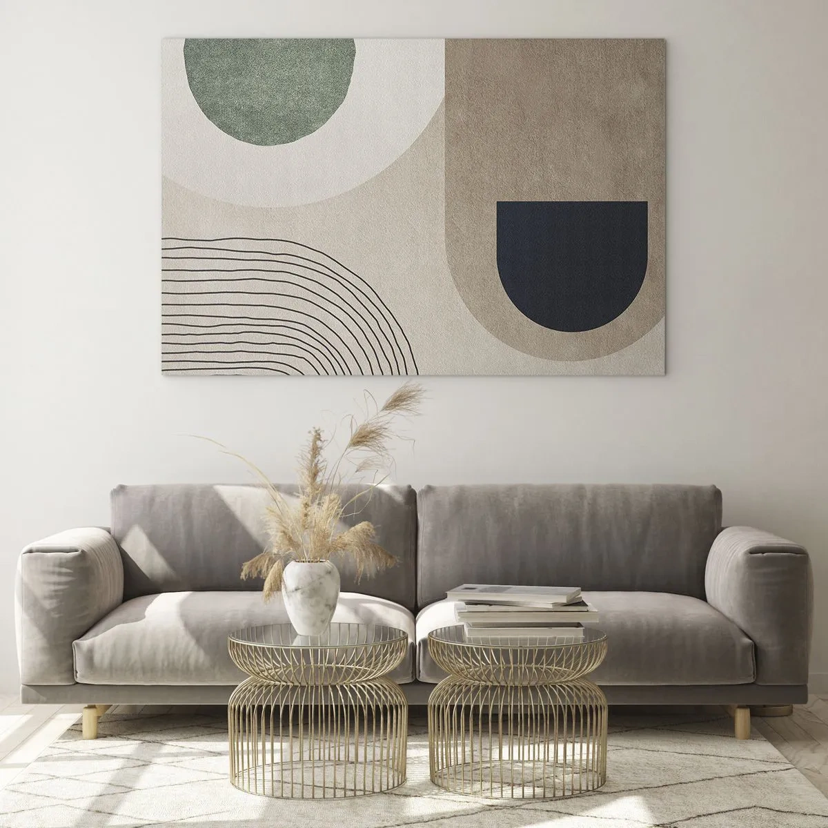 Quadro em vidro - Figuras geométricas abstratas em cores suaves - 70x50cm - A gentileza do oval - Decoração de parede moderna para a sala de estar e quarto ARTTOR
