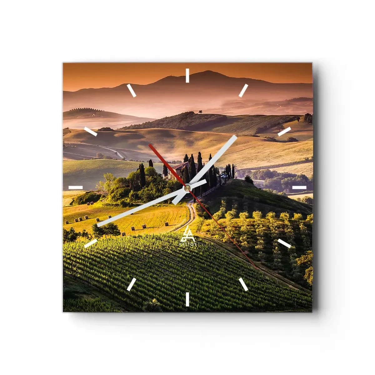 Relógio de parede - Relógio em vidro - Arcádia - Paisagem toscana - 30x30 cm