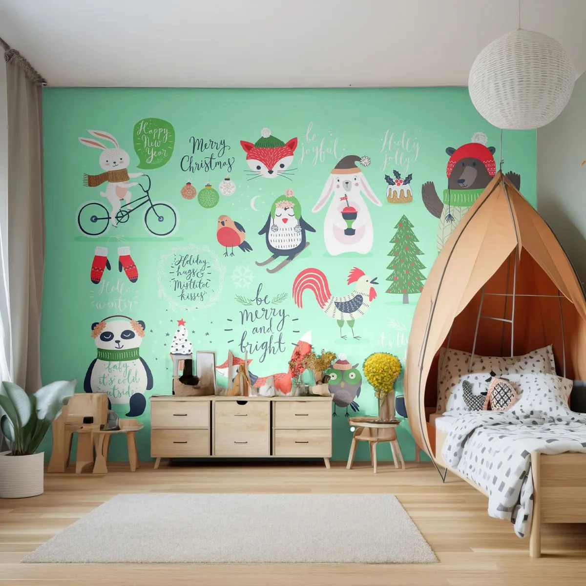 Papel de Parede Premium Canvas - Que seja sempre Natal! - Para crianças, Inverno, Animais felizes - 250x175 cm