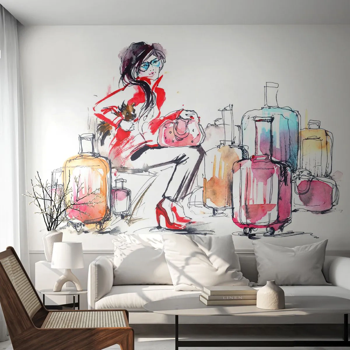 Papel de Parede Standard Eco - Vamos sentar antes da viagem - Mulher, Viagem, Mala - 200x140 cm