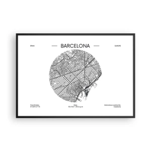 Pôster com moldura preta - Anatomia de Barcelona - 100x70 cm