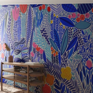 Papel de Parede Premium Sand - Jardim Havaiano - Flores, Folhas, Prado - 100x70 cm