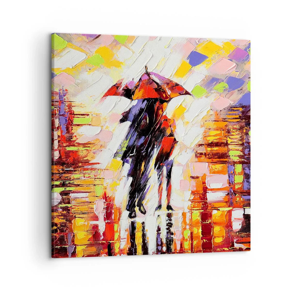 Quadro em tela - Juntos durante a noite e a chuva - 50x50 cm