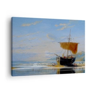 Quadro em tela - Um navio na praia em um dia ensolarado - 70x50cm - Água, terra, ar - Decoração de parede moderna para a sala de estar e quarto ARTTOR