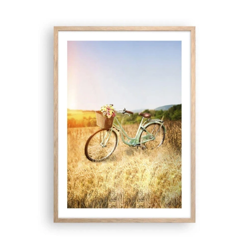 Pôster com moldura de carvalho claro - Vou ficar aqui por um tempo - 50x70 cm