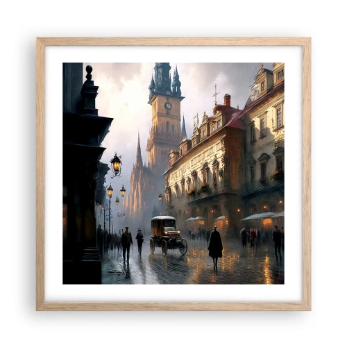 Pôster com moldura de carvalho claro - O encanto de uma noite em Praga - 50x50 cm