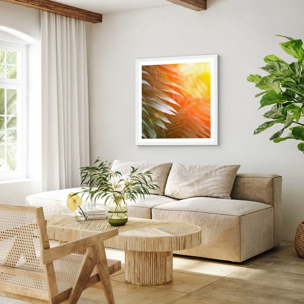 Pôster em moldura branca - Manhã na selva - 30x30 cm