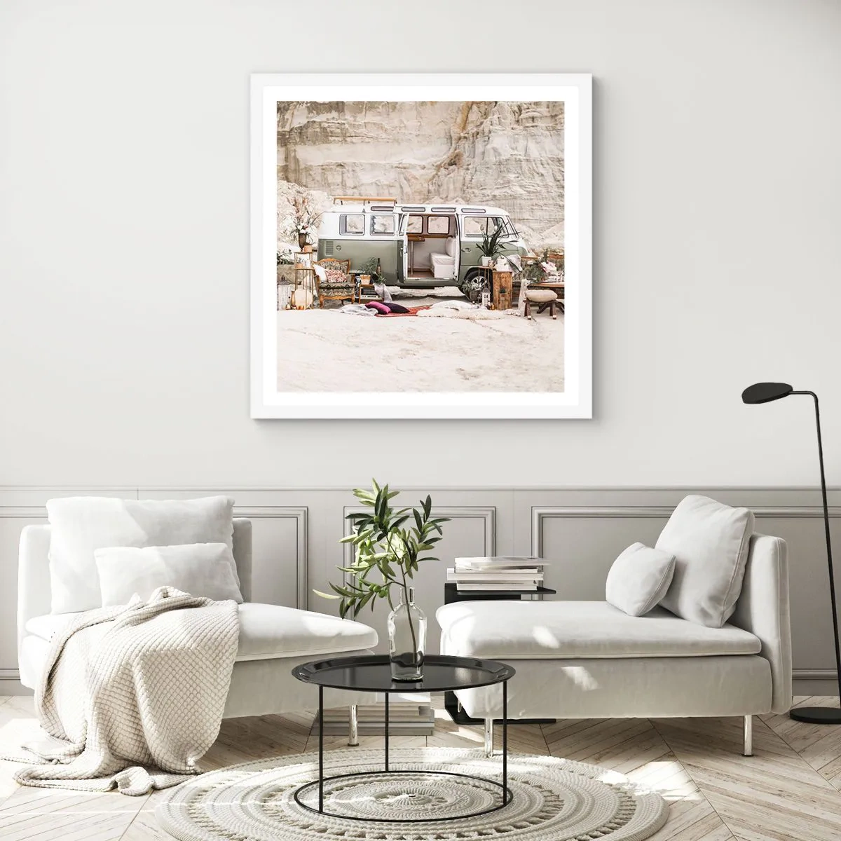 Pôster em moldura branca - É hora de começar a jornada - 50x50 cm