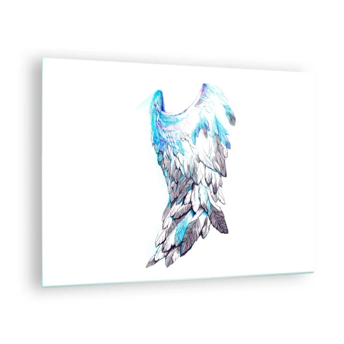Quadro em vidro - Asas de anjo em tons de azul e cinza - 70x50cm - Preciso de asas - Decoração de parede moderna para a sala de estar e quarto ARTTOR