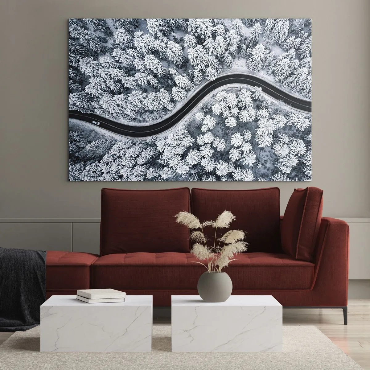 Quadro em vidro - Pelaa floresta no inverno - 120x80 cm