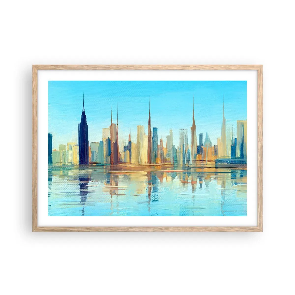 Pôster com moldura de carvalho claro - Uma metrópole ensolarada - 70x50 cm