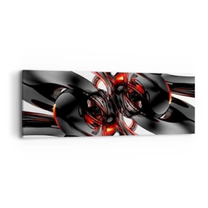 Quadro em tela - Movimento em grafite e vermelho - 90x30 cm