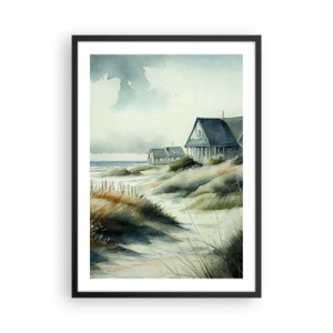 Pôster com moldura preta - Casa de praia em aquarela com vista para o mar - 50x70cm - Longe da agitação - Decoração de parede moderna para a sala de estar e quarto ARTTOR