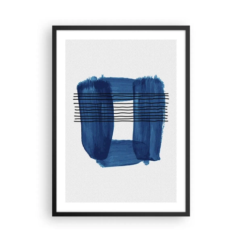 Pôster com moldura preta - Composição abstrata em tons de azul - 50x70cm - Composição azul-negra - Decoração de parede moderna para a sala de estar e quarto ARTTOR