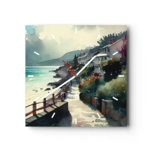 Relógio de parede - Relógio em vidro - Cidade mediterrânea - 30x30 cm
