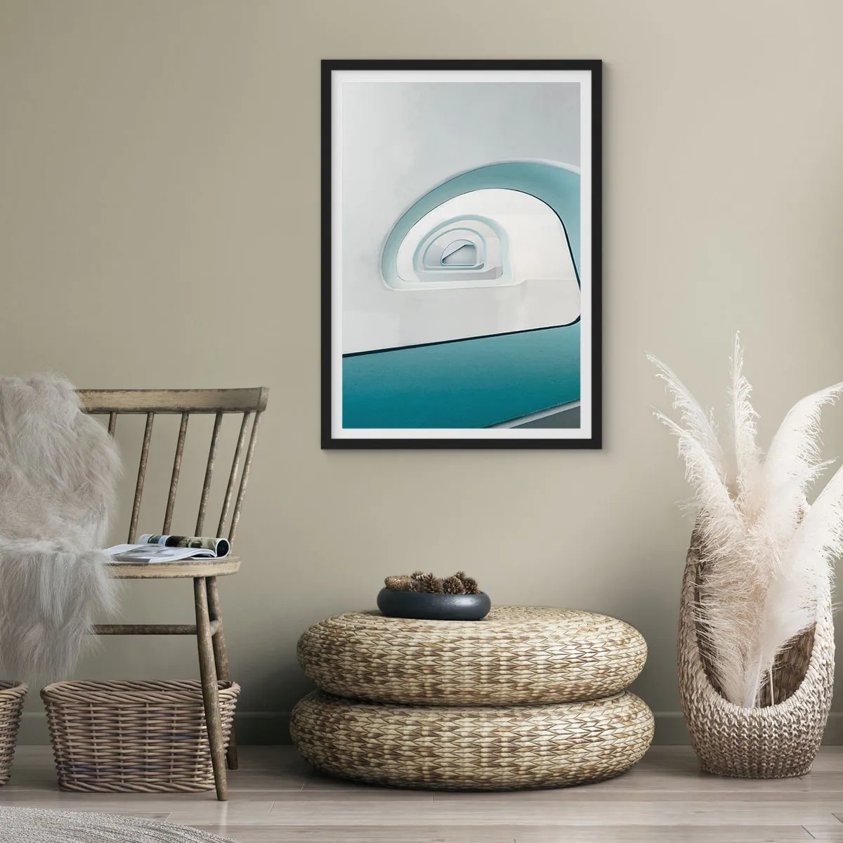 Pôster com moldura preta - Linhas curvas modernas e estruturas arquitetônicas em cores brilhantes - 50x70cm - Para o fundo do azul - Decoração de parede moderna para a sala de estar e quarto ARTTOR