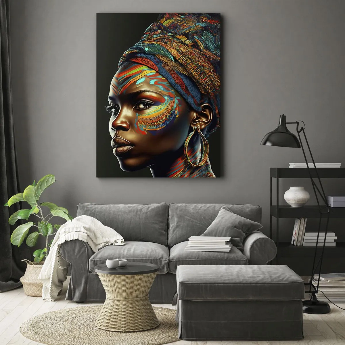 Quadro em tela - Rainha africana - 45x80 cm