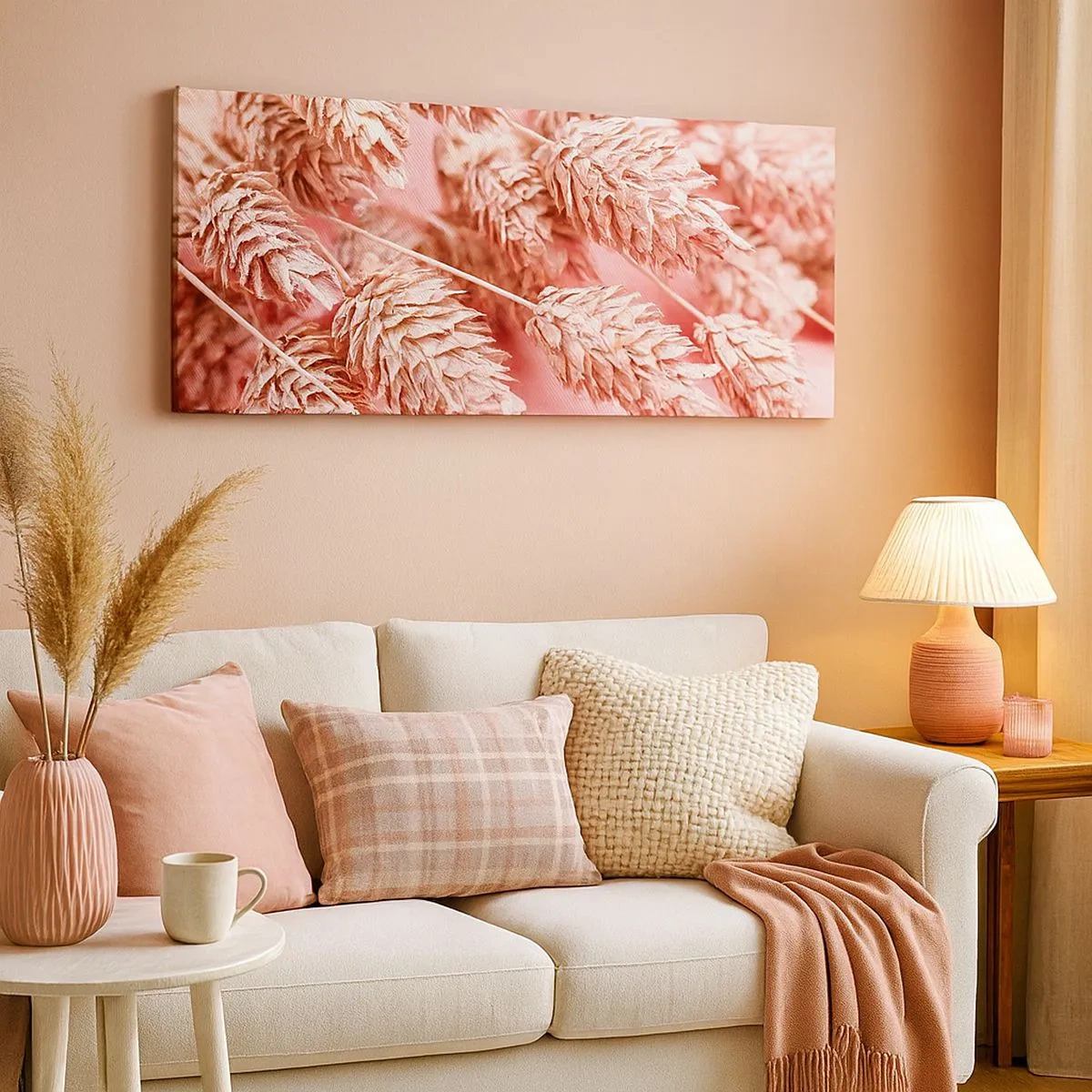 Quadro em tela - Cascata floral em rosa - 100x40 cm