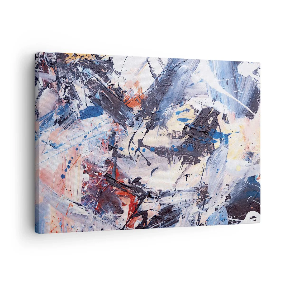 Quadro em tela - Abstração com pinceladas dinâmicas em azul e vermelho. - 70x50cm - Dança louca da abstração - Decoração de parede moderna para a sala de estar e quarto ARTTOR