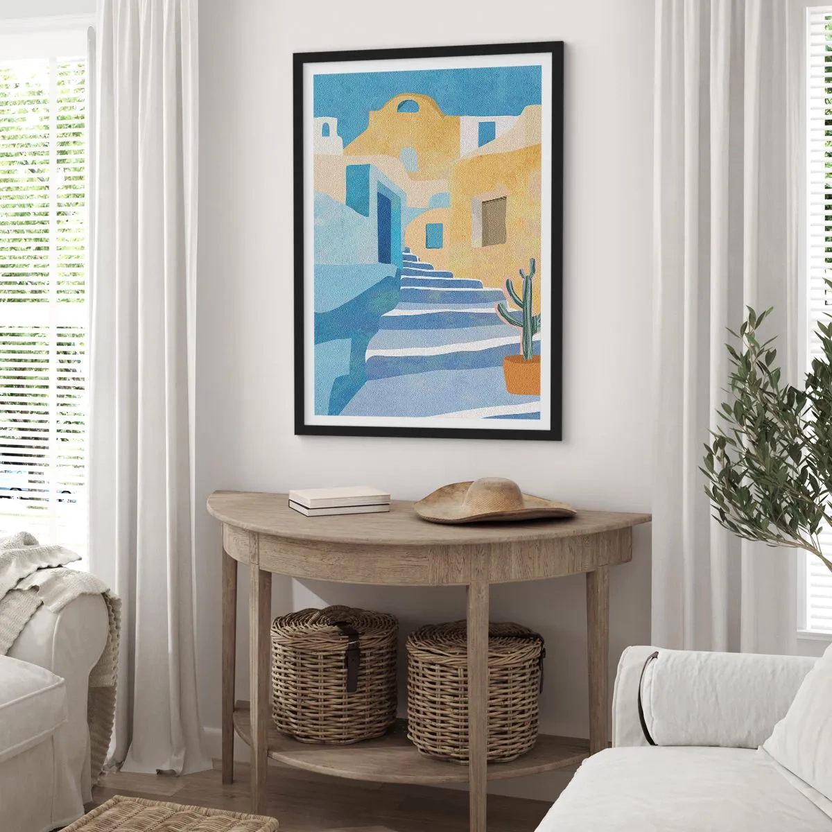 Pôster com moldura preta - Arquitetura mediterrânea em tons pastéis - 50x70cm - Um dia em uma cidade árabe - Decoração de parede moderna para a sala de estar e quarto ARTTOR
